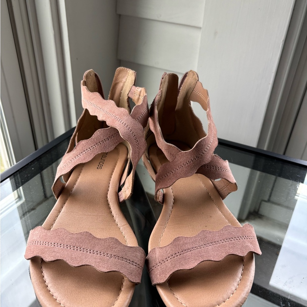 Scalloped Salmon Colored Sandals